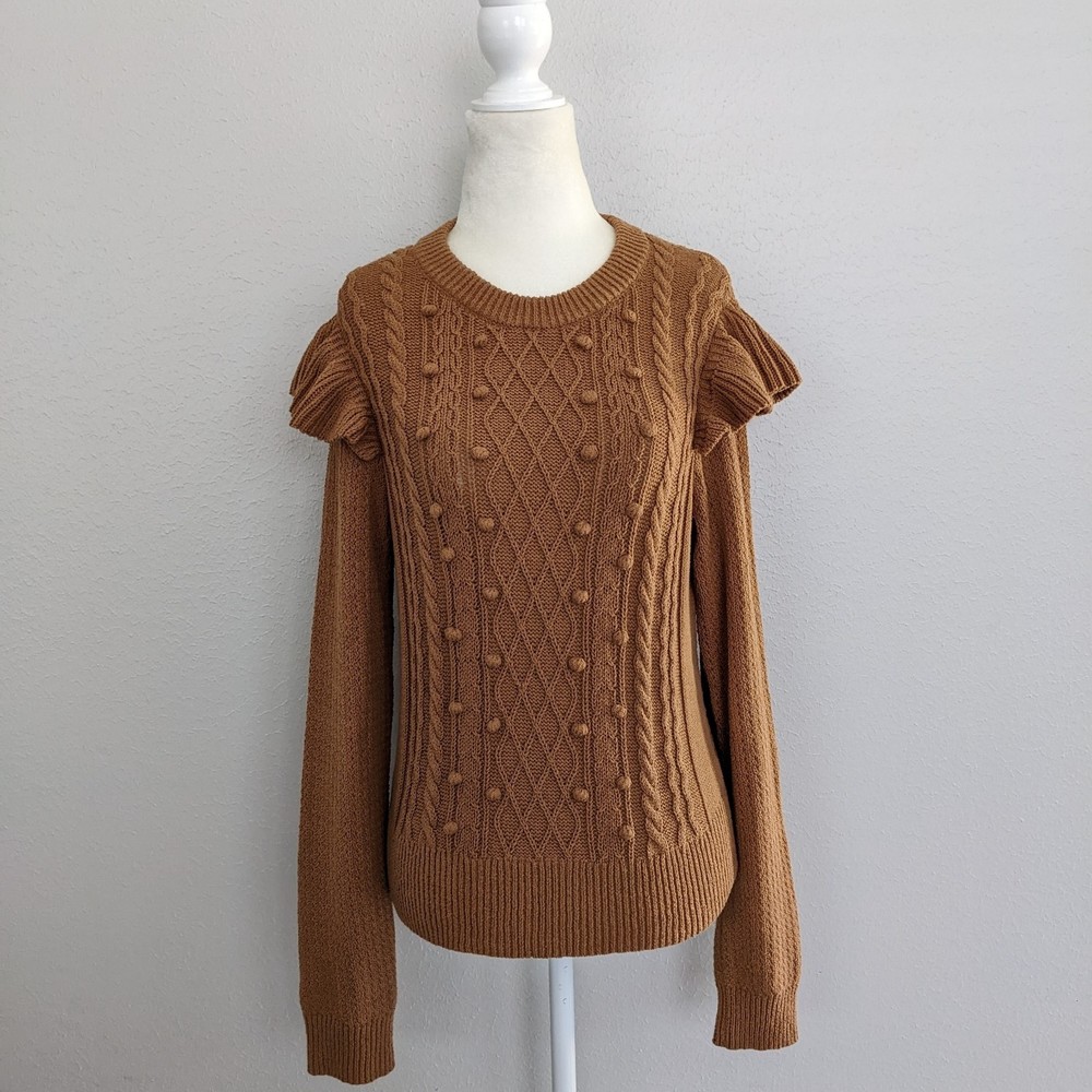 EUC Women's Veronica Beard Earl Crew Neck Cable Sweater Size Small